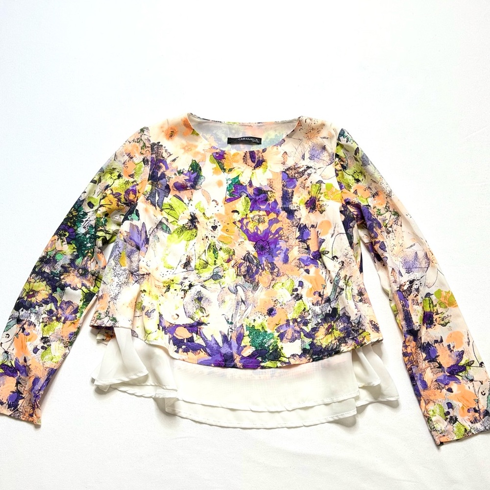 Caramella Multicolor Tiered  Blouse Long Sleeve Size Small